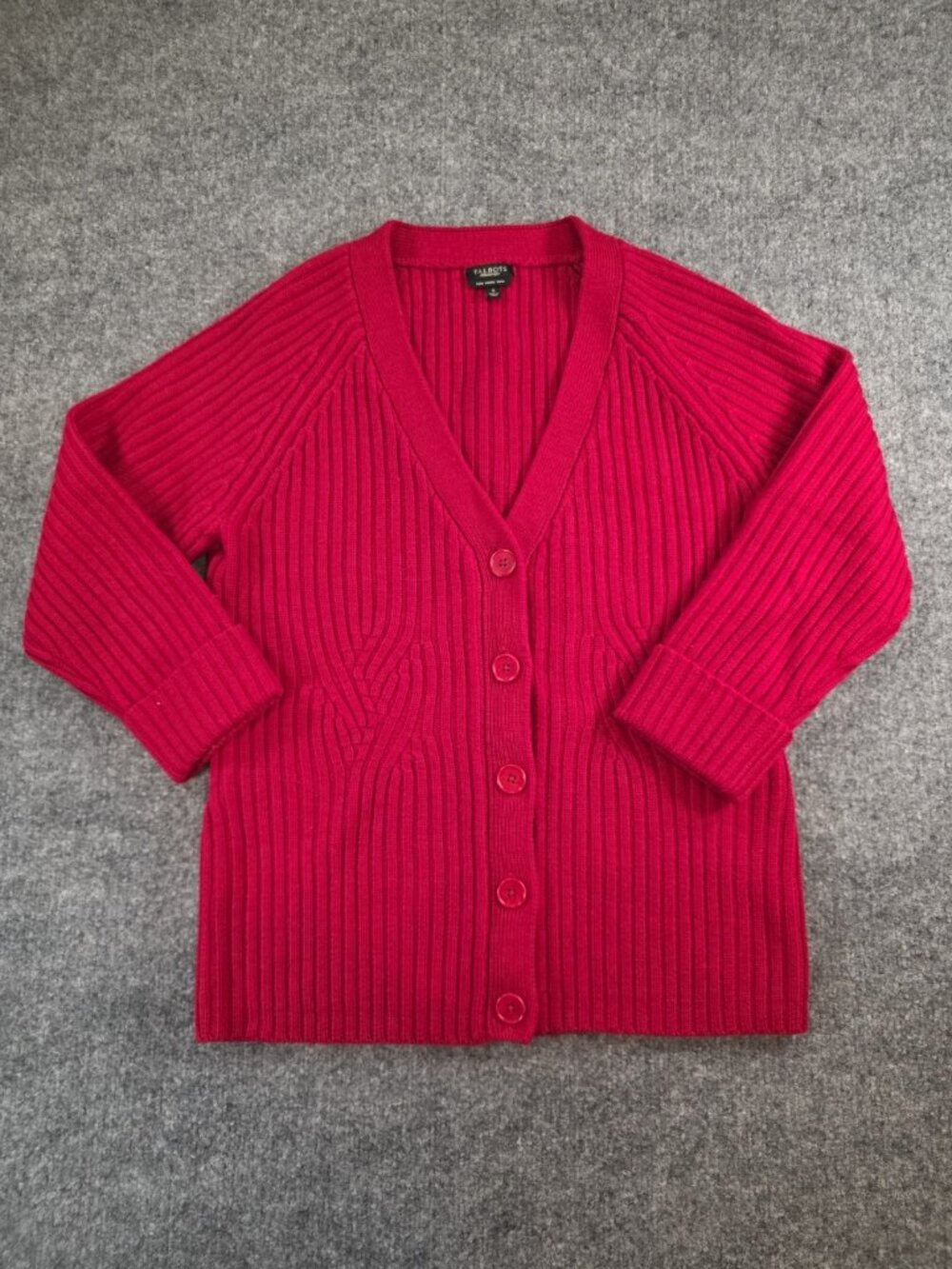 Talbots Red Cable Knit Cardigan Merino Wool Cotton Classic Sweater Women Size S